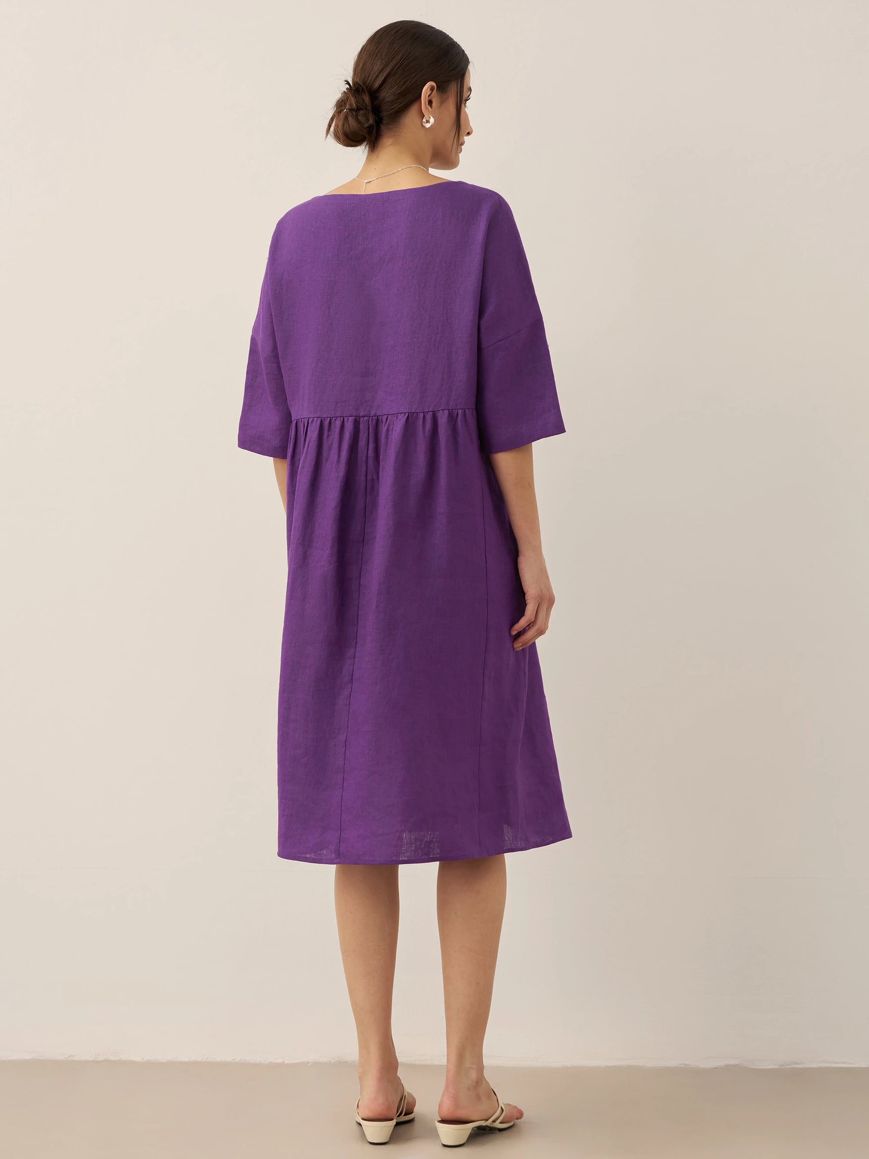 100% Linen A-Line Midi Dress VALENCIA by LINTICO for women