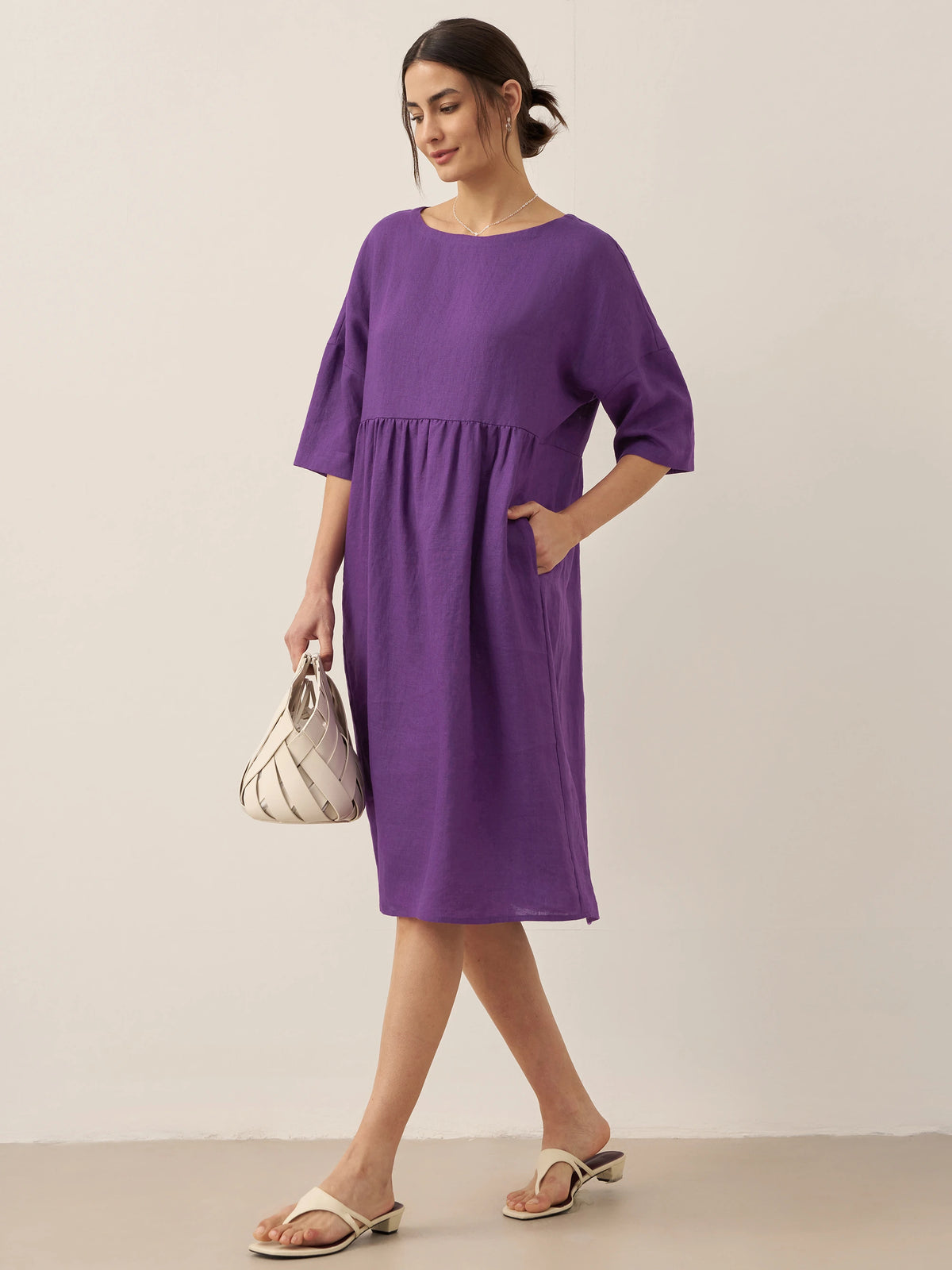 100% Linen A-Line Midi Dress VALENCIA by LINTICO for women