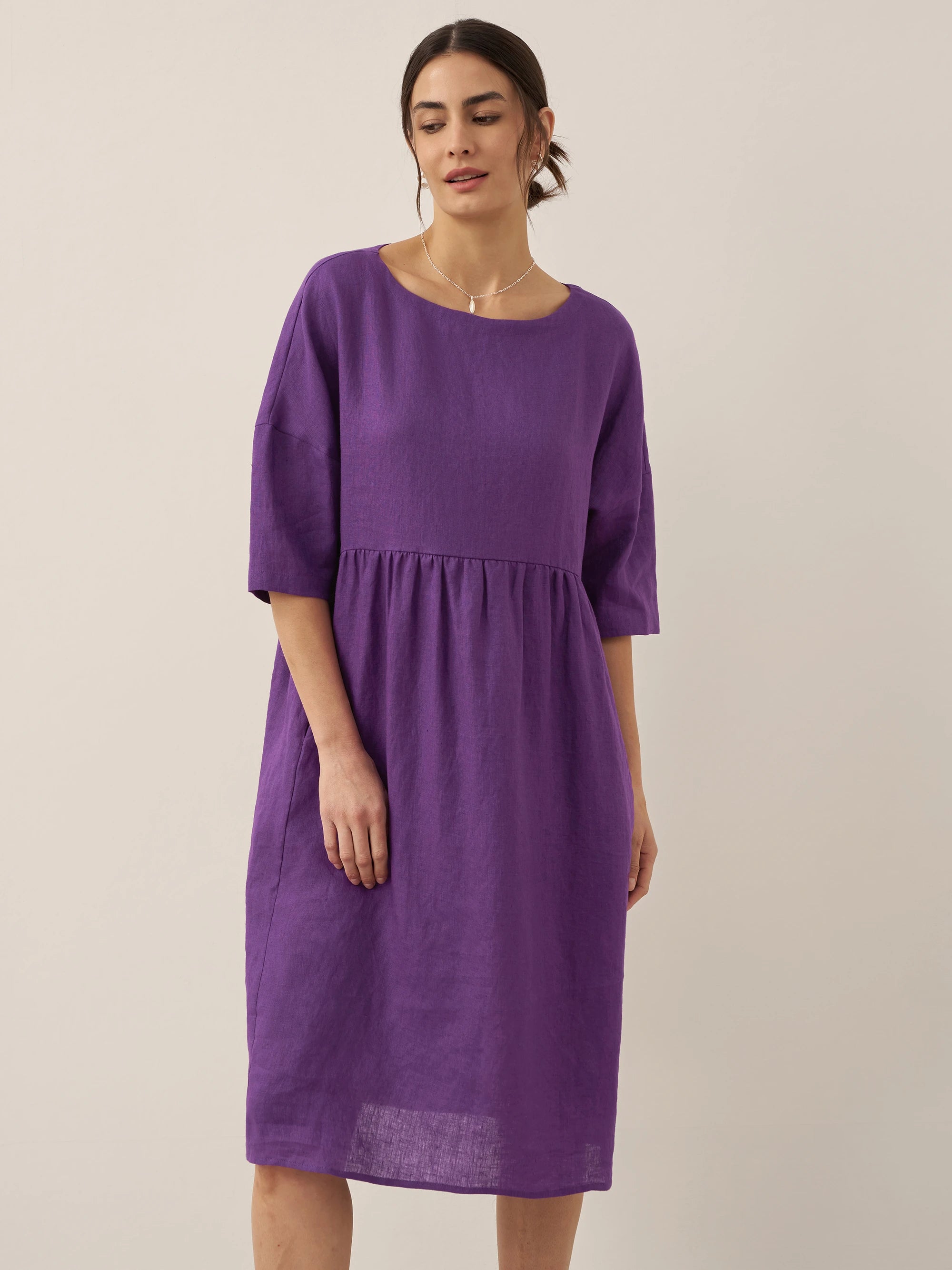 100% Linen A-Line Midi Dress VALENCIA