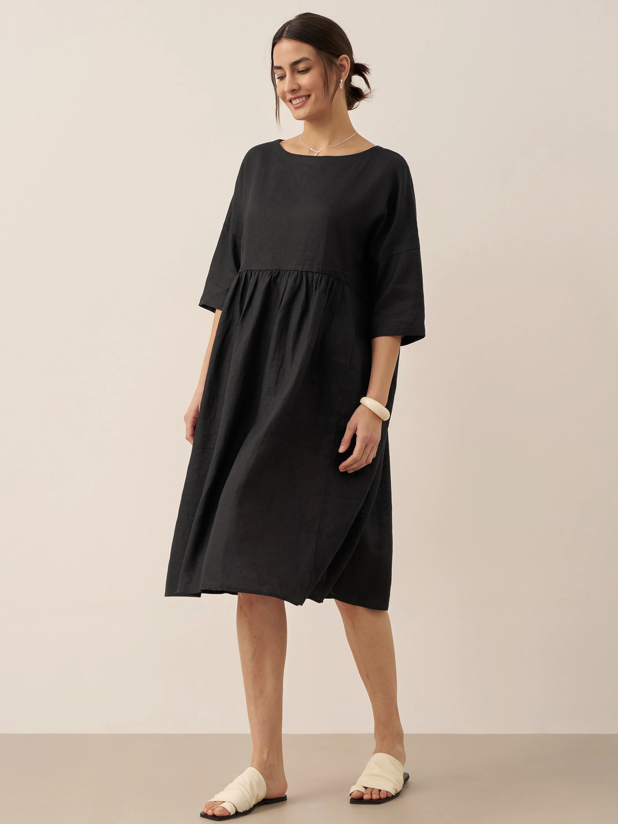 100% Linen A-Line Midi Dress VALENCIA