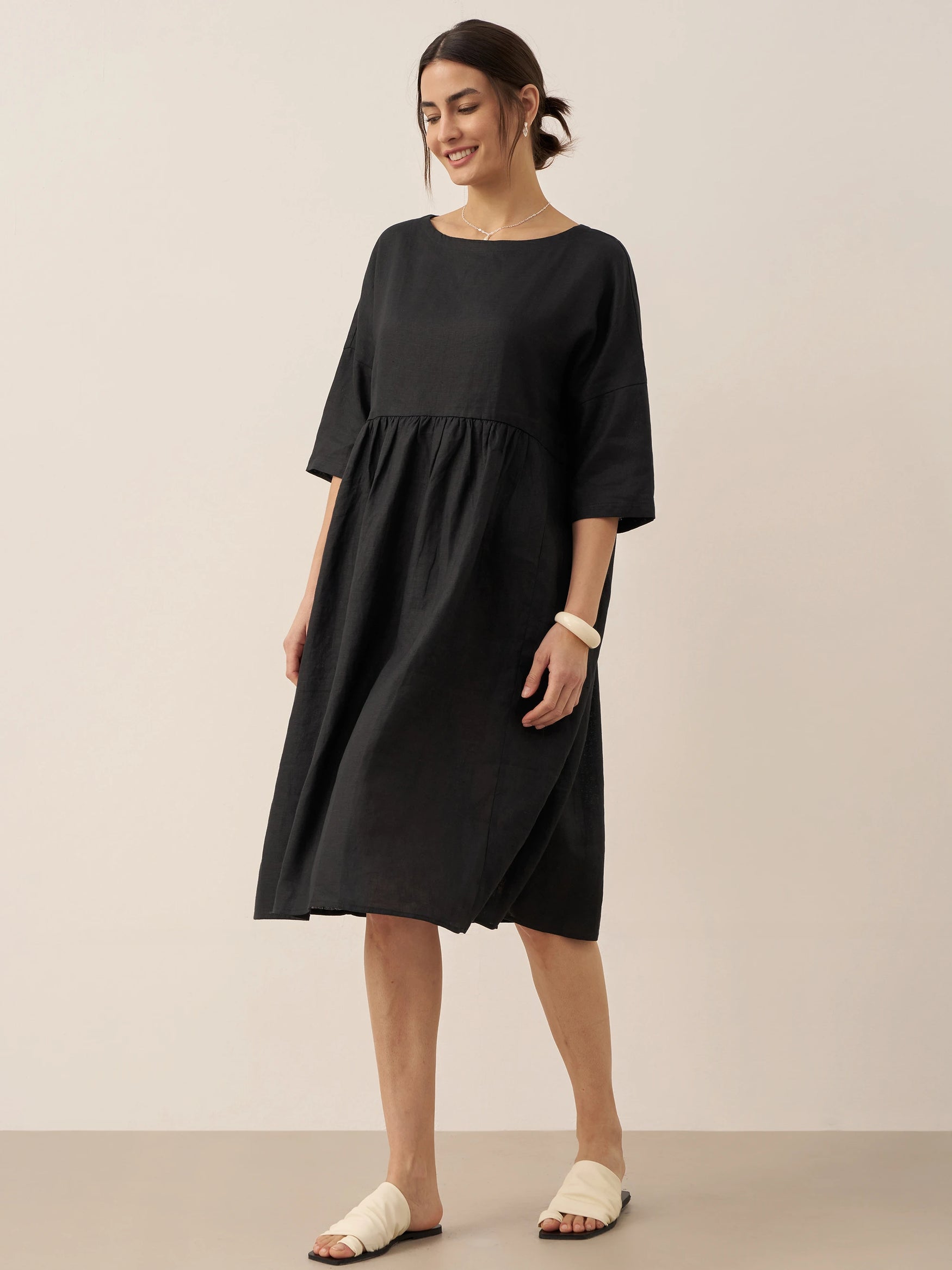 100% Linen A-Line Midi Dress VALENCIA by LINTICO for women