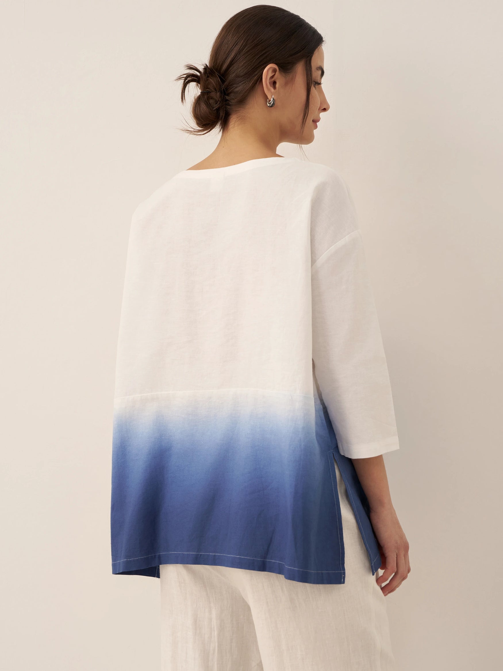 Linen White Boat Neck Oversized Top AVA by LINTICO for women