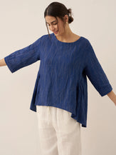100% Linen Round Neck Artistic Stripe Top FLORENCE by LINTICO for women