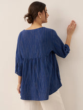 100% Linen Round Neck Artistic Stripe Top FLORENCE by LINTICO for women