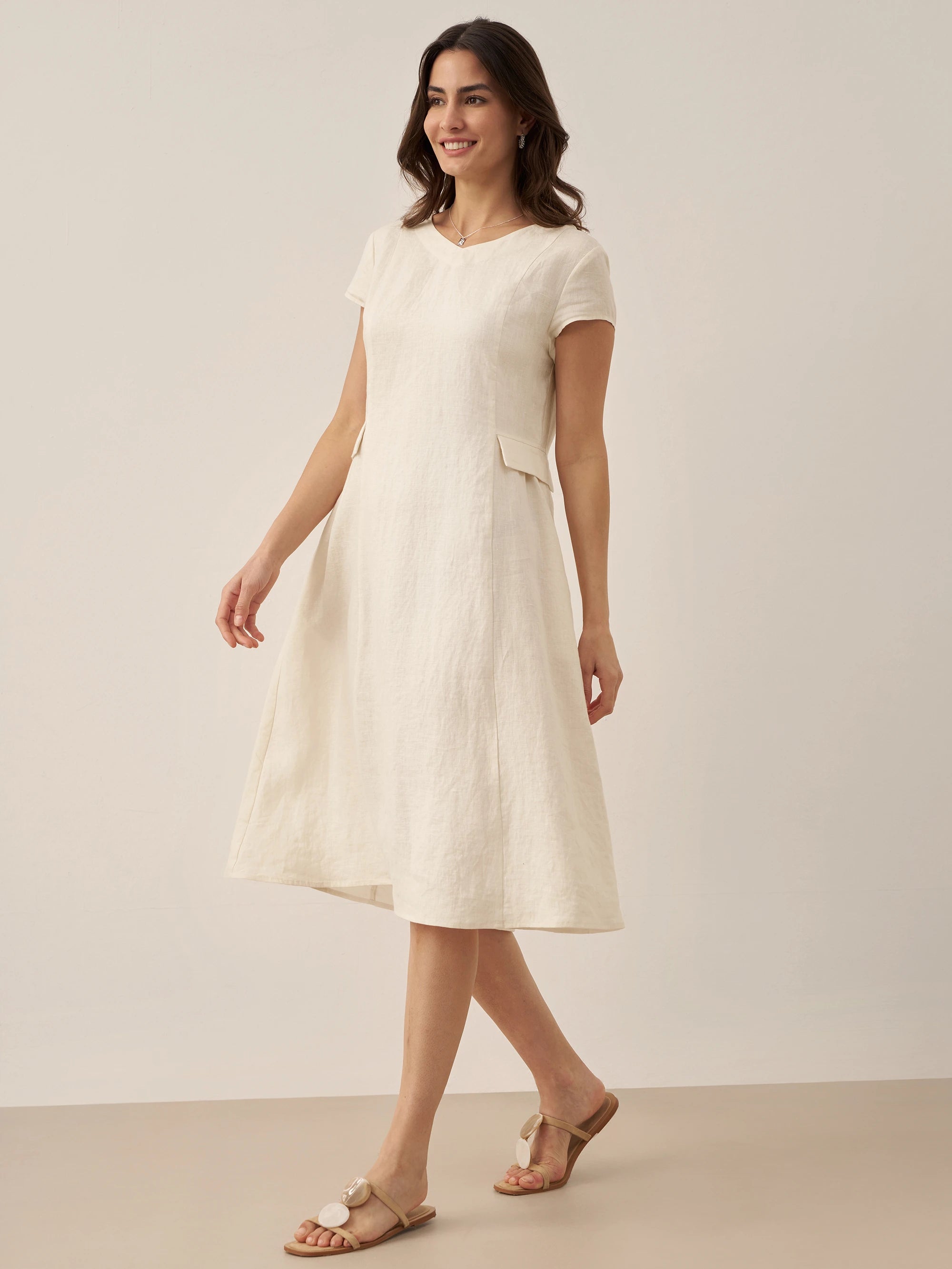 100% Linen Natural Summer V-Neck Dress