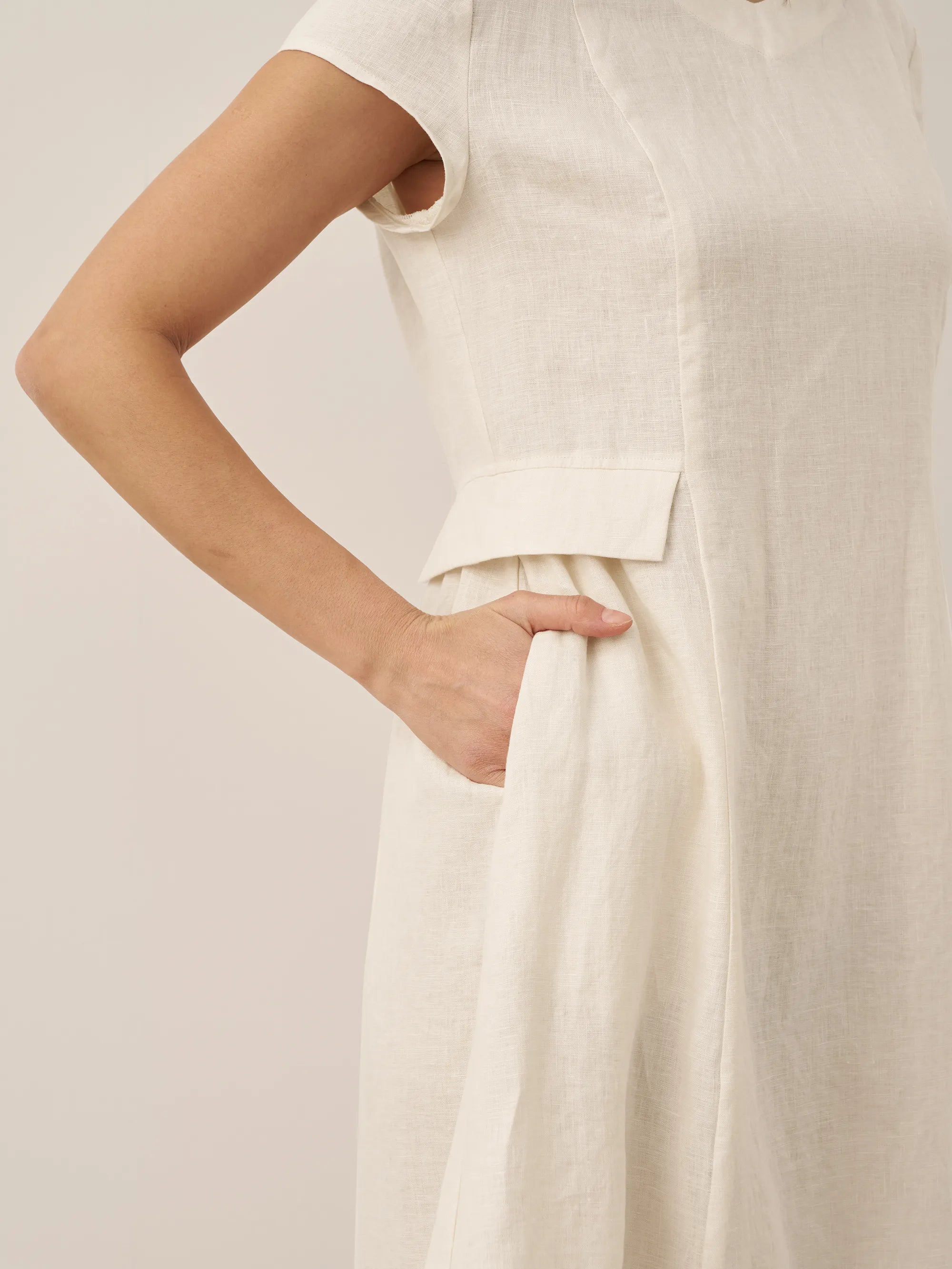 100% Linen Natural Summer V-Neck Dress