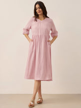 Robe midi femme DIXIE trapèze à taille coulissée en 100% lin de LINTICO
