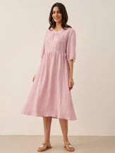 Robe midi femme DIXIE trapèze à taille coulissée en 100% lin de LINTICO