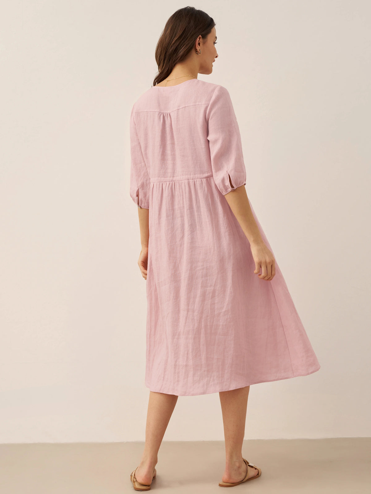 Robe midi femme DIXIE trapèze à taille coulissée en 100% lin de LINTICO