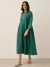 100% Linen Bateau Neck Pleated Midi Dress ABIGAIL by LINTICO for women