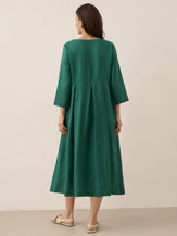 100% Linen Bateau Neck Pleated Midi Dress ABIGAIL by LINTICO for women
