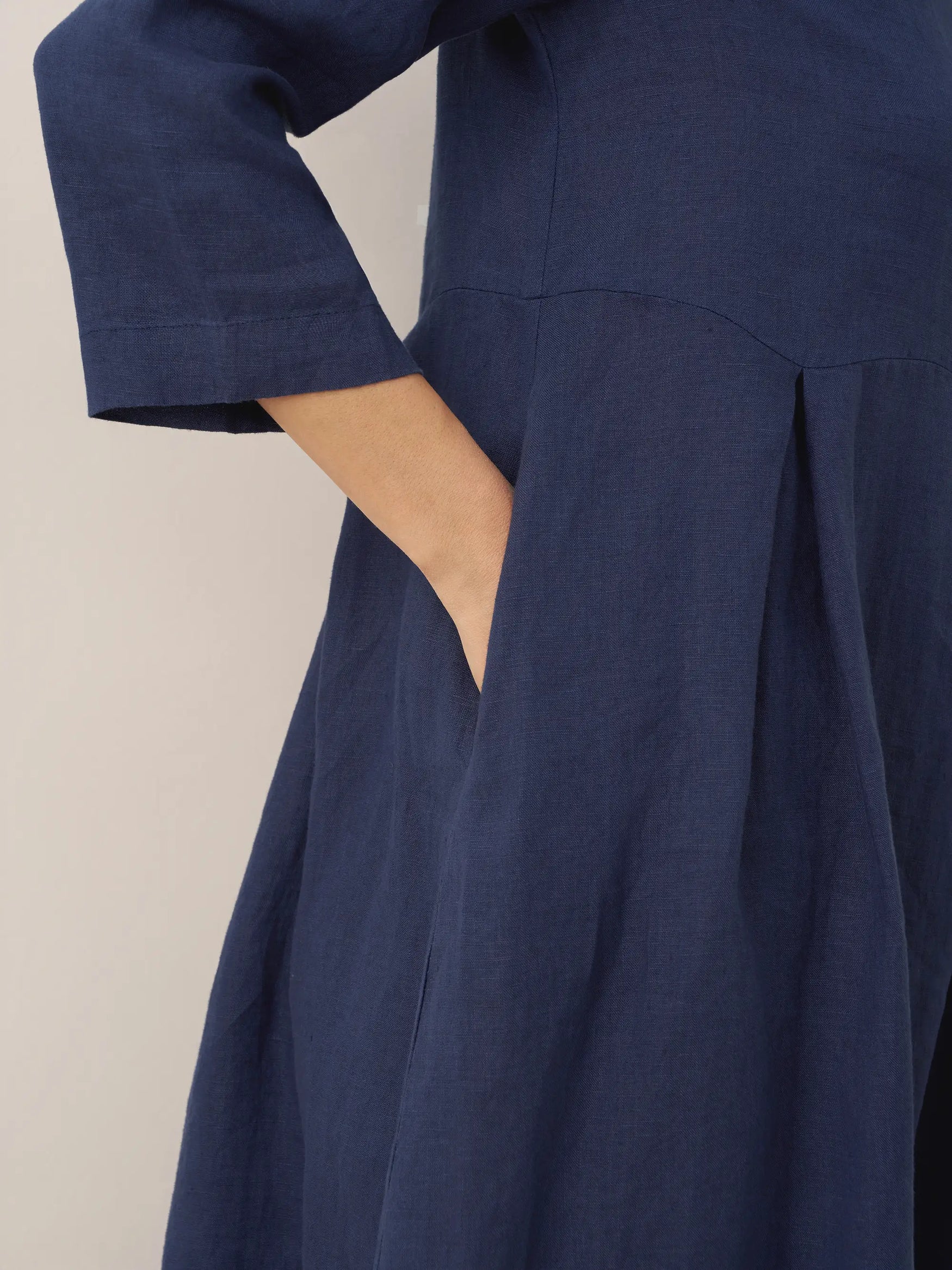 100% Linen Bateau Neck Pleated Midi Dress ABIGAIL by LINTICO for women