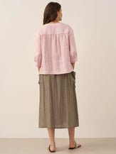 Linen Checked Elastic Waist Skirt MARINA by LINTICO for women