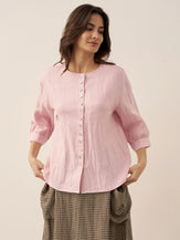 100% Linen Button-Front Drop Shoulder Shirt EASTER by LINTICO for women