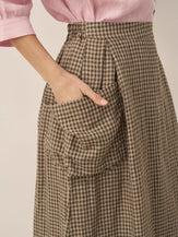 Linen Checked Elastic Waist Skirt MARINA by LINTICO for women