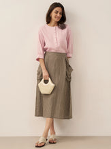 Linen Checked Elastic Waist Skirt MARINA by LINTICO for women