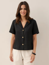 Chemise femme ORENDA boutonnée à manches courtes en 100% lin de LINTICO