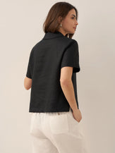 Chemise femme ORENDA boutonnée à manches courtes en 100% lin de LINTICO