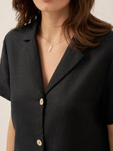 Chemise femme ORENDA boutonnée à manches courtes en 100% lin de LINTICO