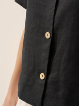 Chemise femme ORENDA boutonnée à manches courtes en 100% lin de LINTICO