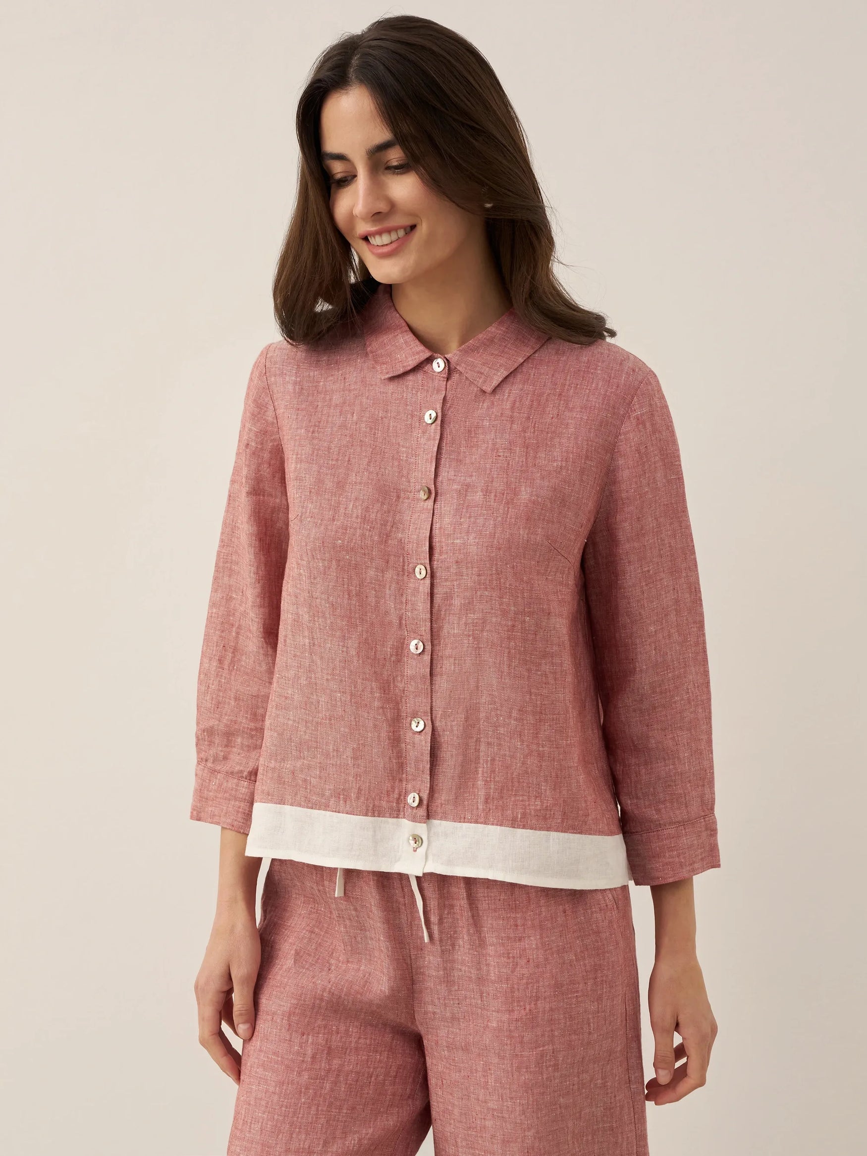 100% Linen Buttoned Closure Color-Blocked Shirt JANICE by LINTICO for women