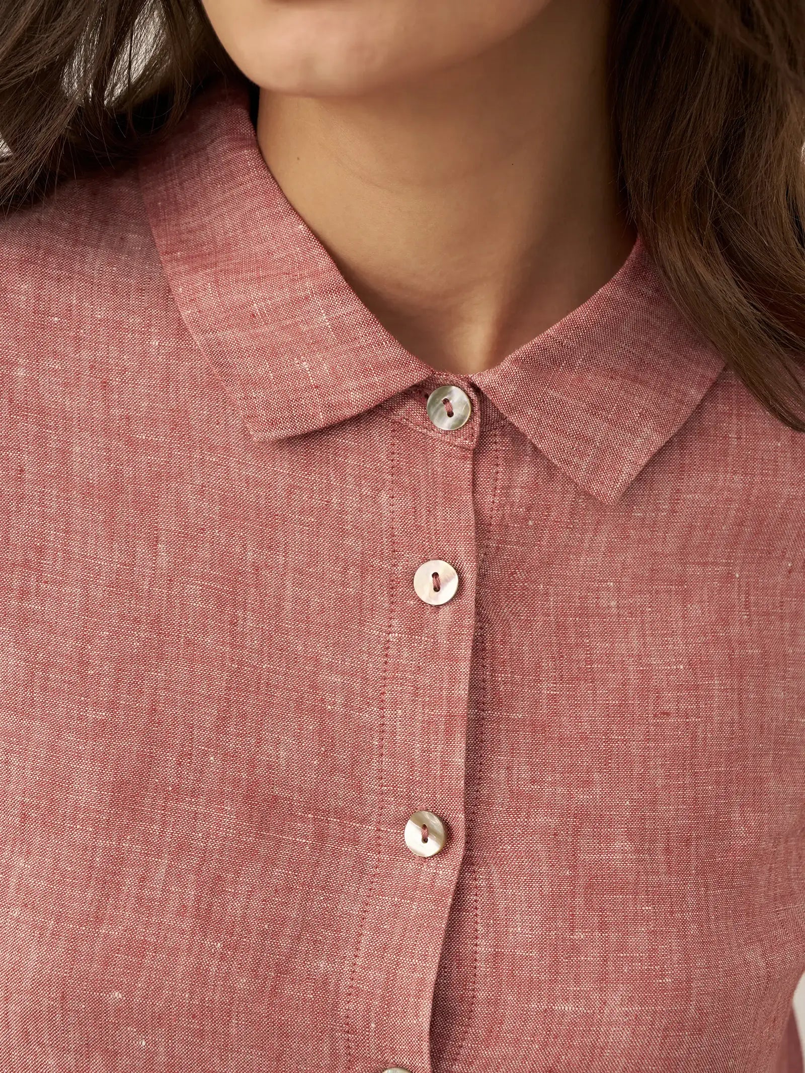 100% Linen Buttoned Closure Color-Blocked Shirt JANICE