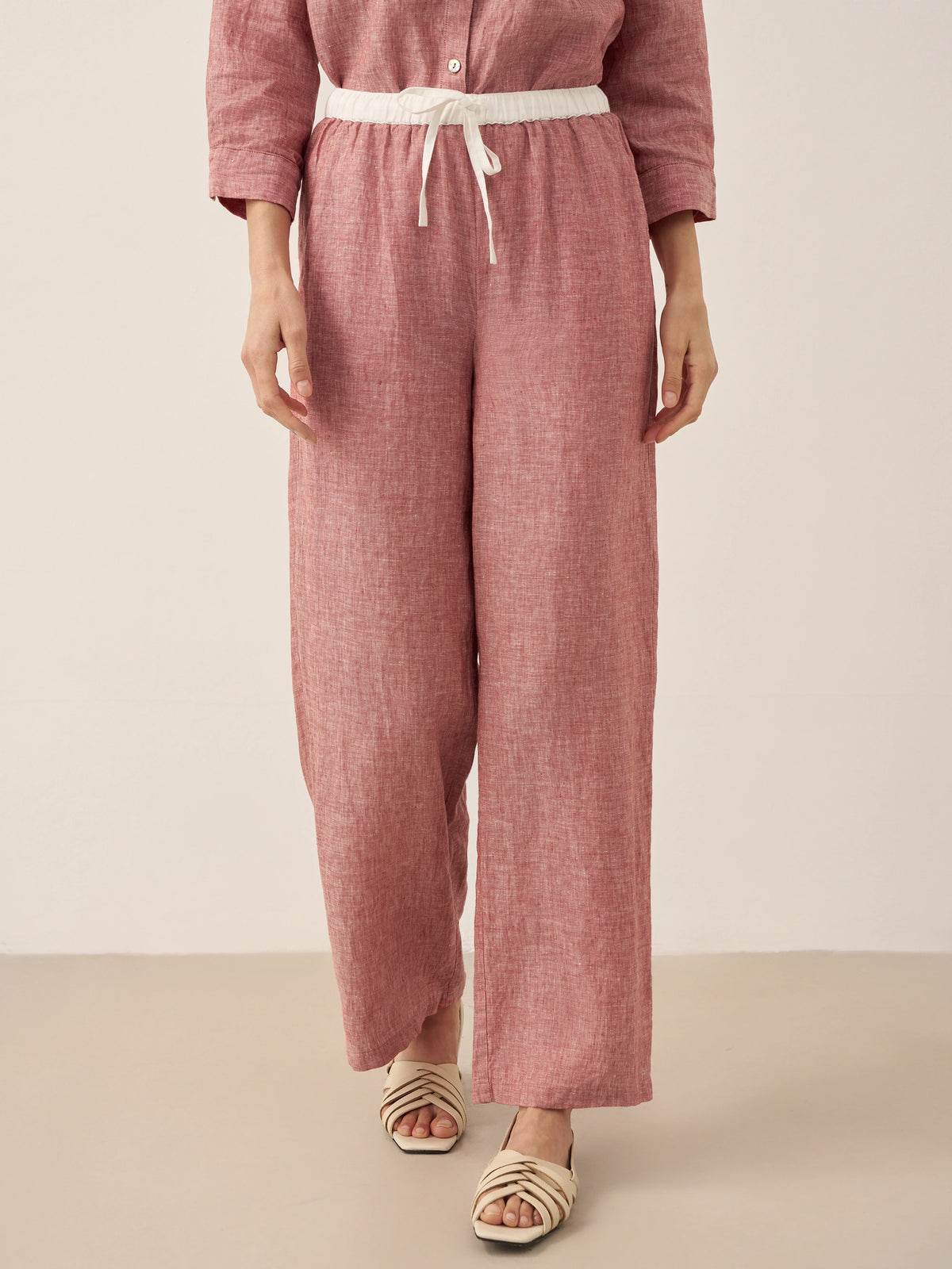 Pantalon droit femme JOURDAN à taille élastiquée en 100% lin de LINTICO