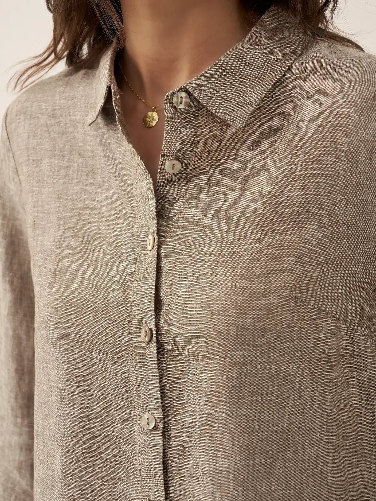 100% Linen Buttoned Closure Color-Blocked Shirt JANICE