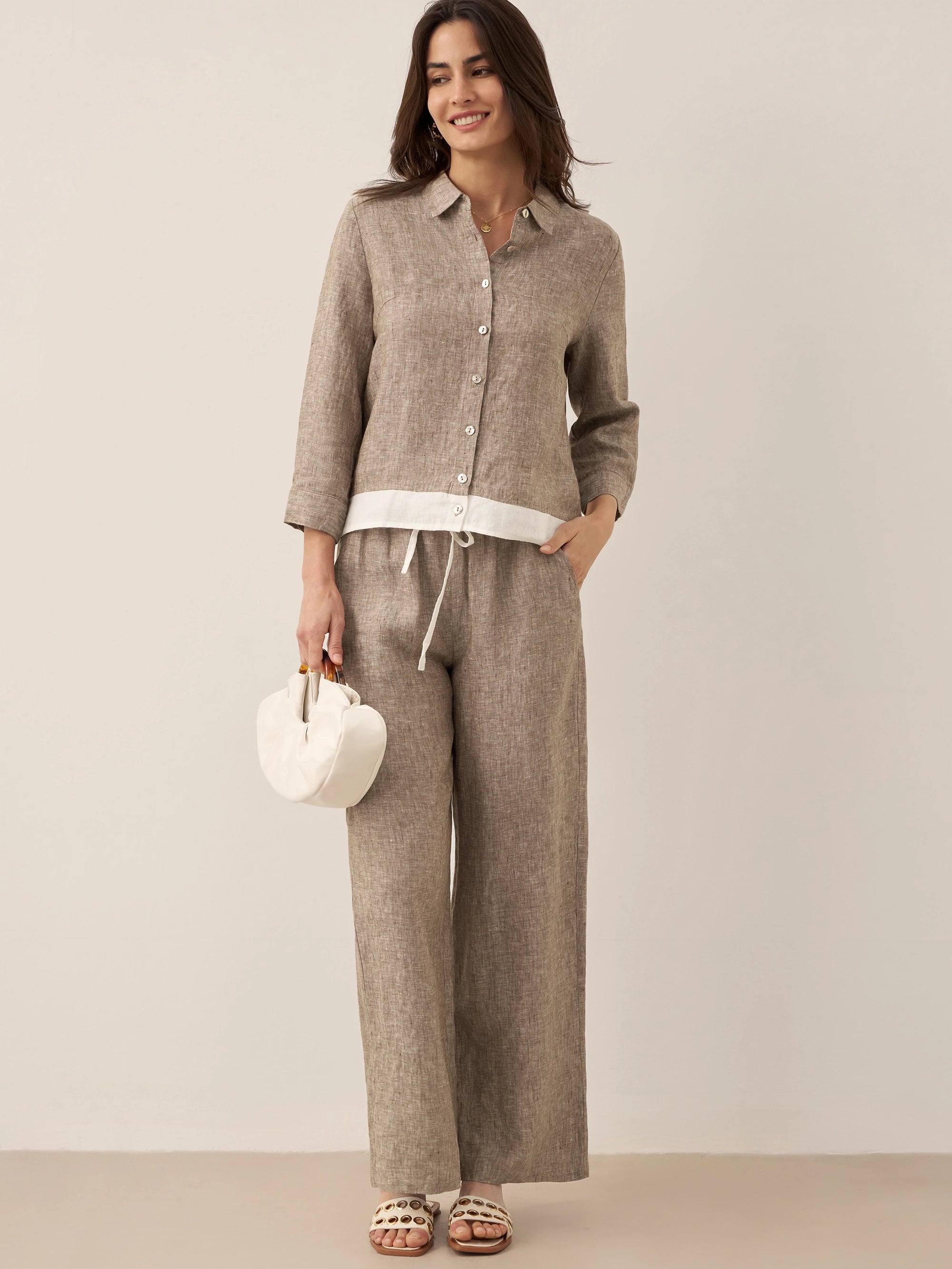 100% Linen Elastic Waist Straight-Leg Trousers JOURDAN