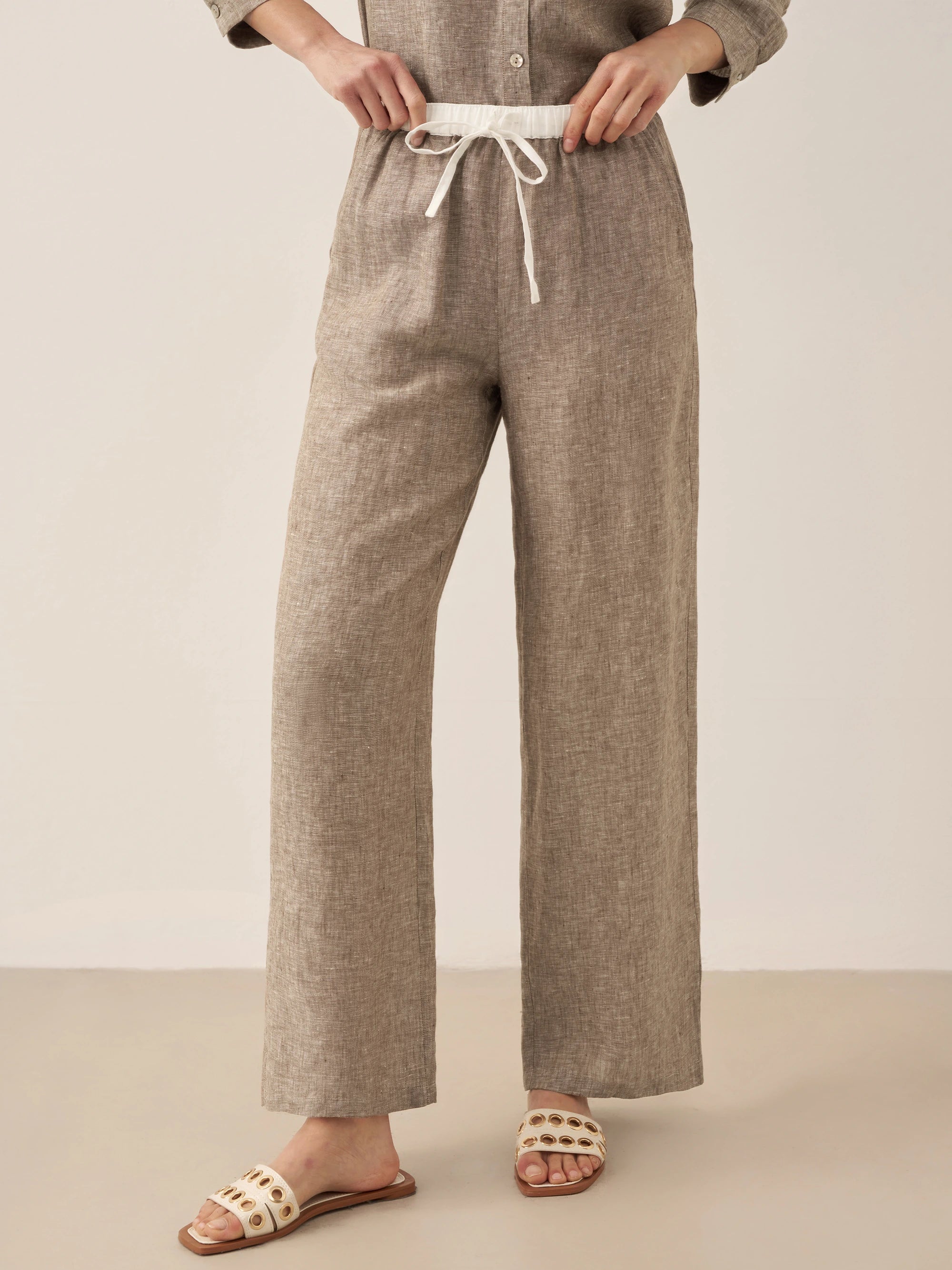 100% Linen Elastic Waist Straight-Leg Trousers JOURDAN