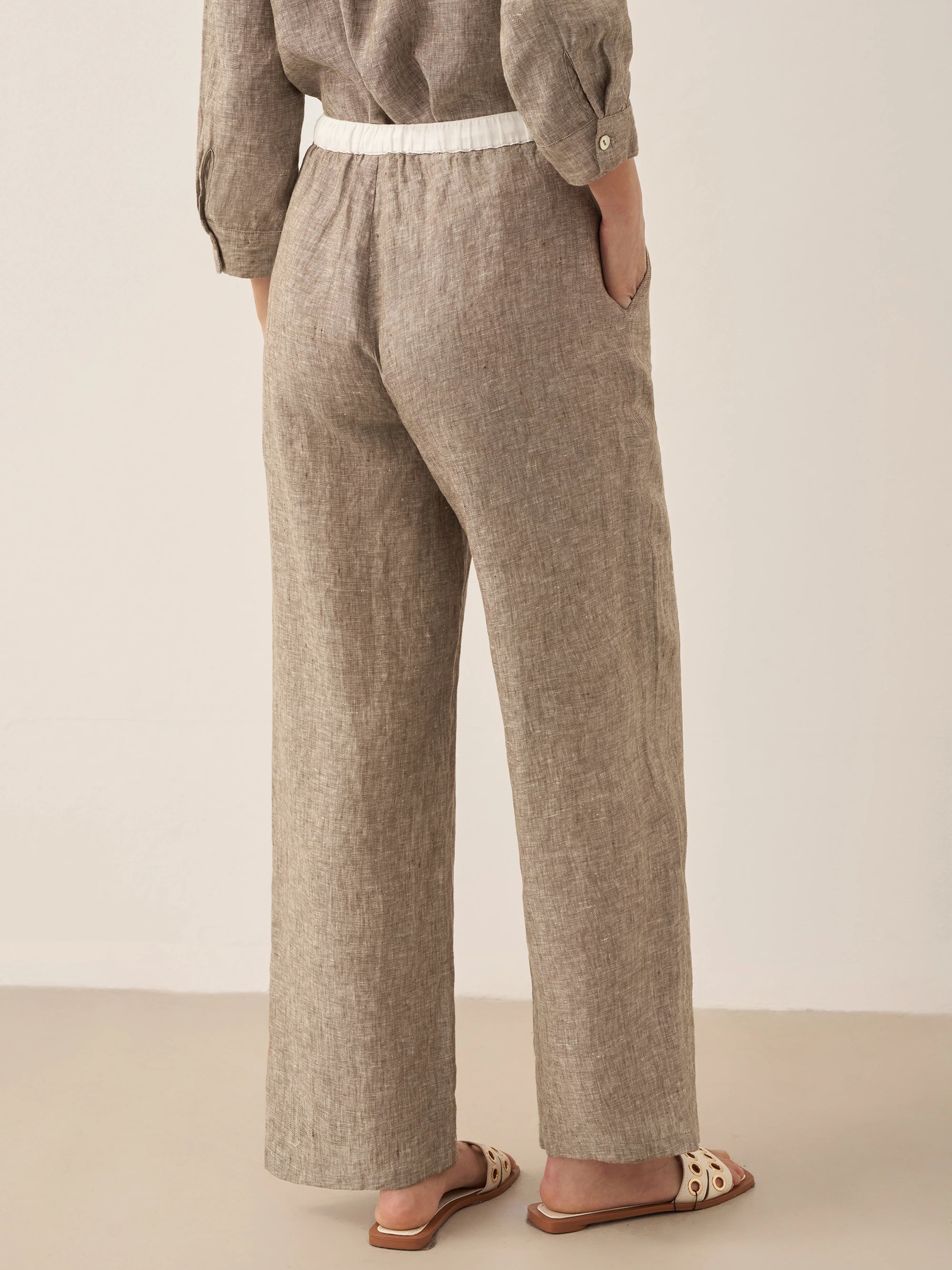 100% Linen Elastic Waist Straight-Leg Trousers JOURDAN