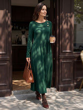 Wool Layered Neck Pleated Maxi Dress BILLIE by LINTICO for women