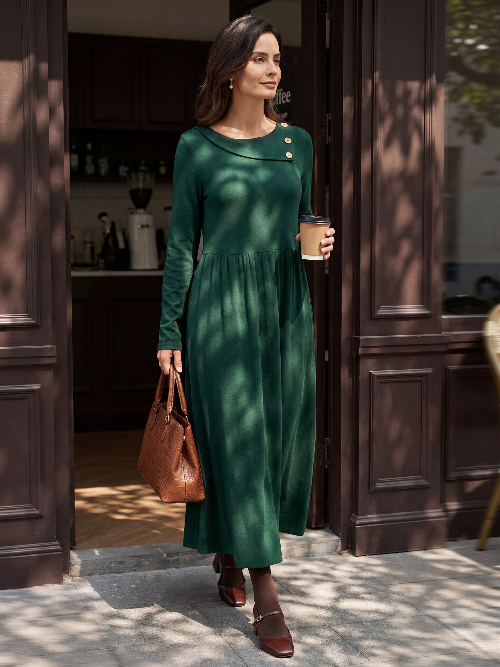 Wool Layered Neck Pleated Maxi Dress BILLIE by LINTICO for women