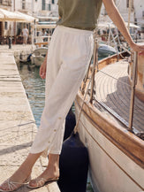 100% Linen Double Pleat Button Hem Pull-On Pants LINDSEY by LINTICO for women