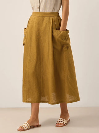 100% Linen Elastic Waist Skirt MARINA