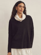 Cashmere V-Neck Textured Oversized Sweater With Asymmetrical Structural Design