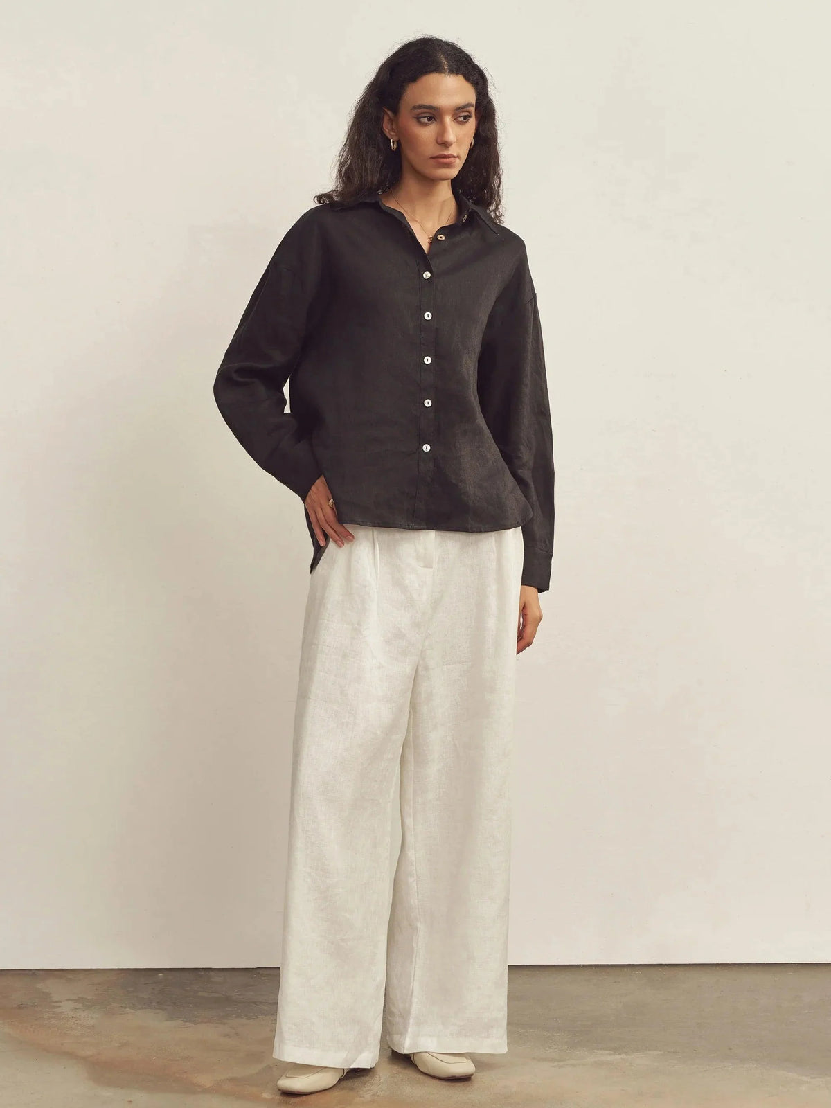 100% Linen Classic Collar Base Shirt JENNA - TOPS-Linen Button Down Shirts