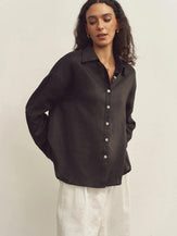 100% Linen Classic Collar Base Shirt JENNA - TOPS-Linen Button Down Shirts