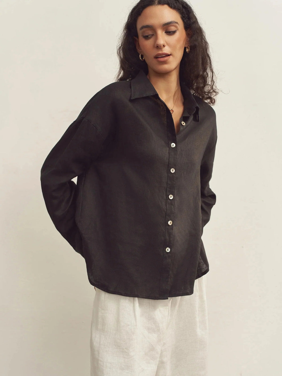 100% Linen Classic Collar Base Shirt JENNA - TOPS-Linen Button Down Shirts
