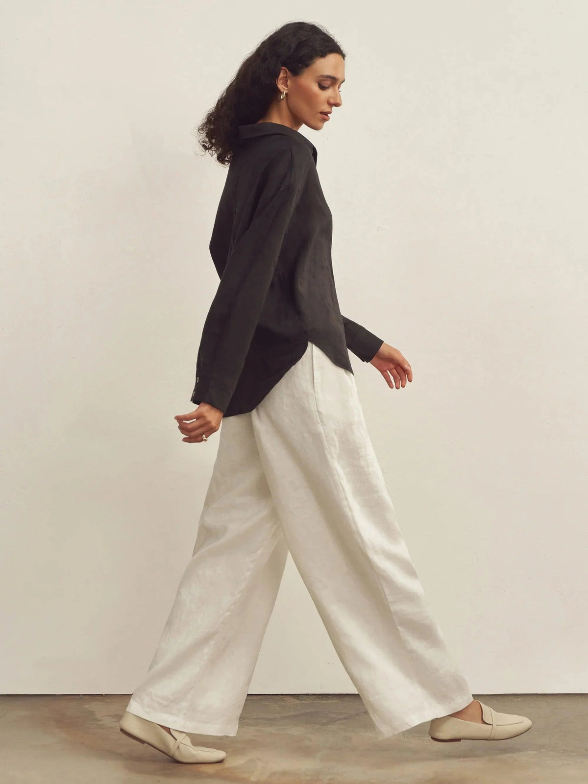 100% Linen Classic Collar Base Shirt JENNA - TOPS-Linen Button Down Shirts