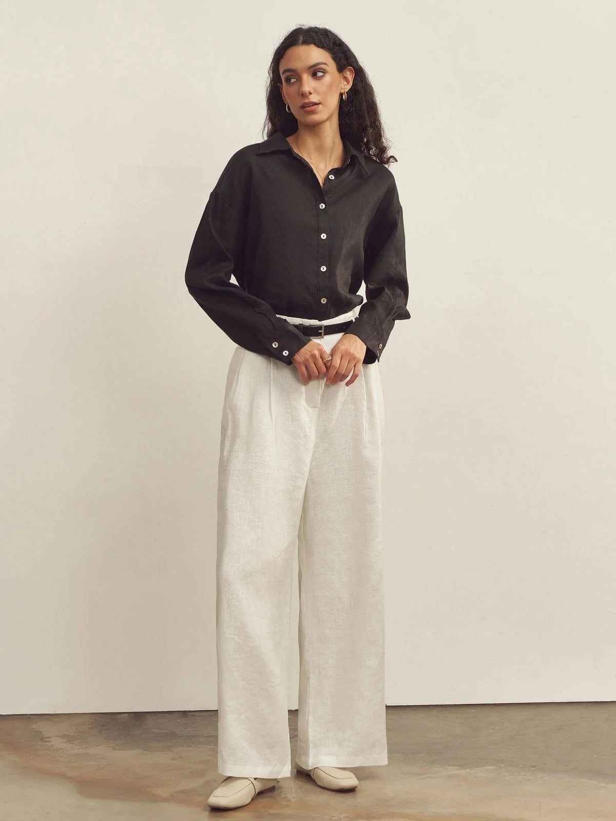 100% Linen Classic Collar Base Shirt JENNA - TOPS-Linen Button Down Shirts