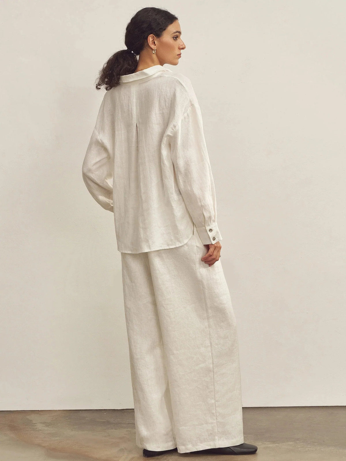 100% Linen Classic Collar Base Shirt JENNA - TOPS-Linen Button Down Shirts