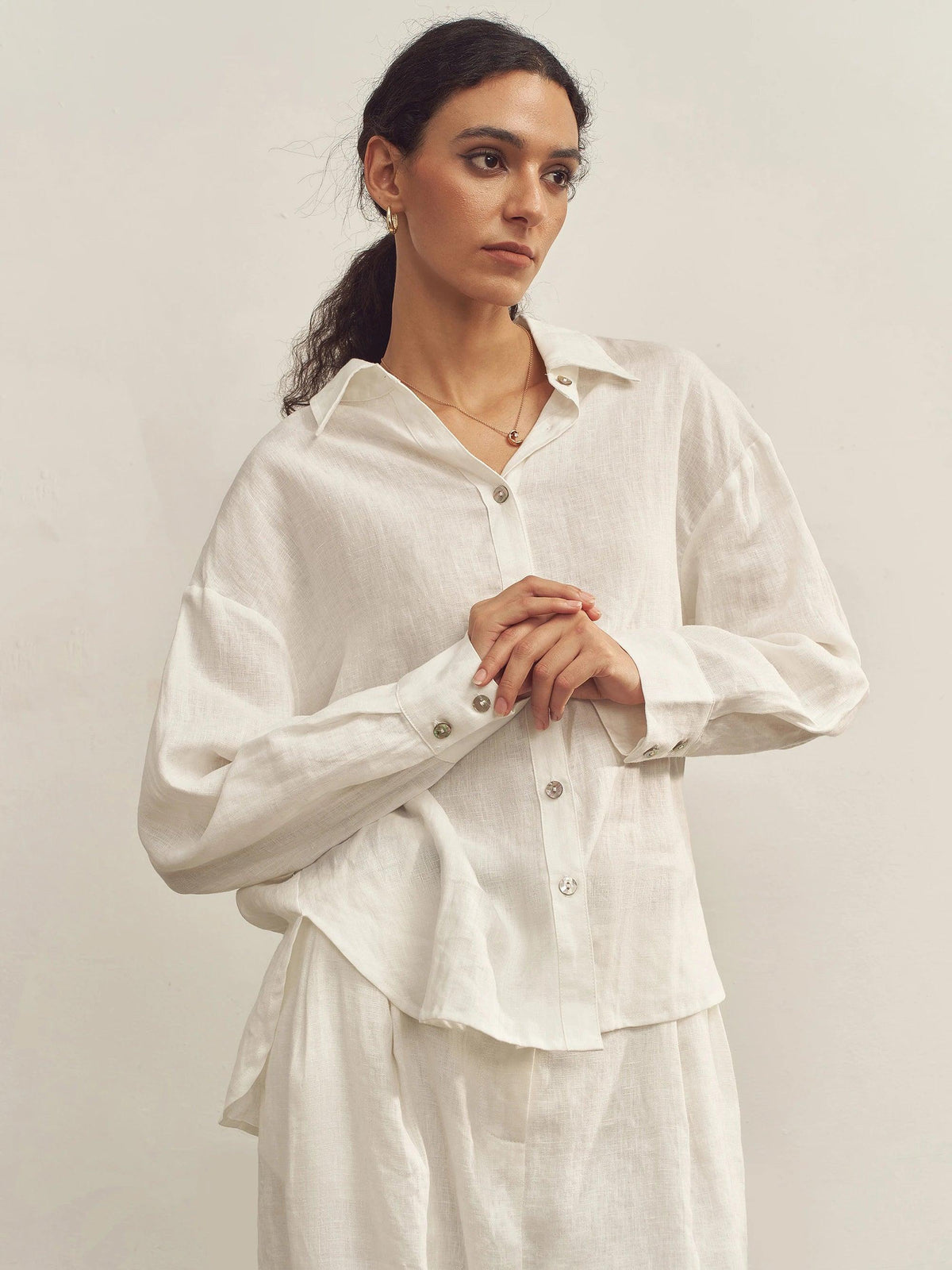 100% Linen Classic Collar Base Shirt JENNA - TOPS-Linen Button Down Shirts