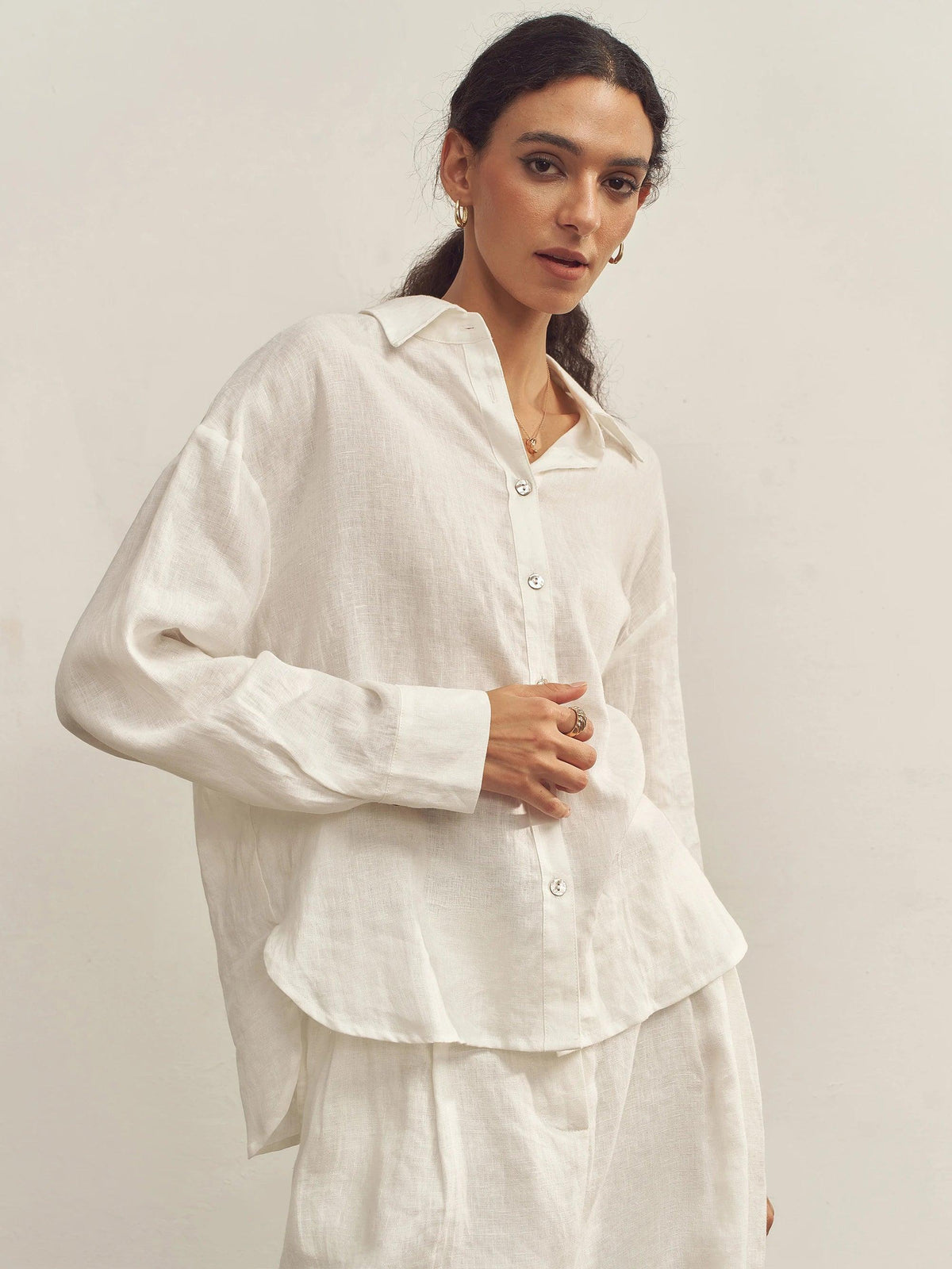 100% Linen Classic Collar Base Shirt JENNA - Optic White / S - TOPS-Linen Button Down Shirts
