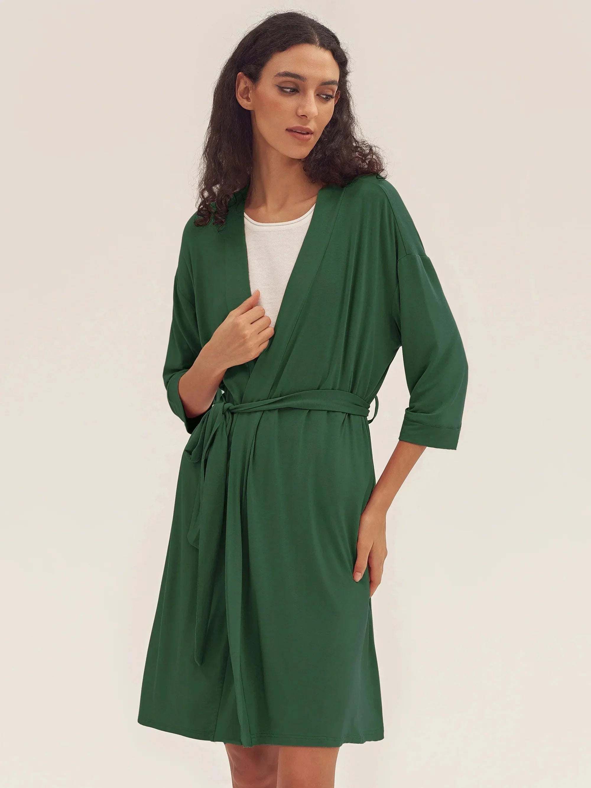 Bamboo Kimono Robe EVE - Evergreen / S - LOUNGEWEAR-Bamboo PJS