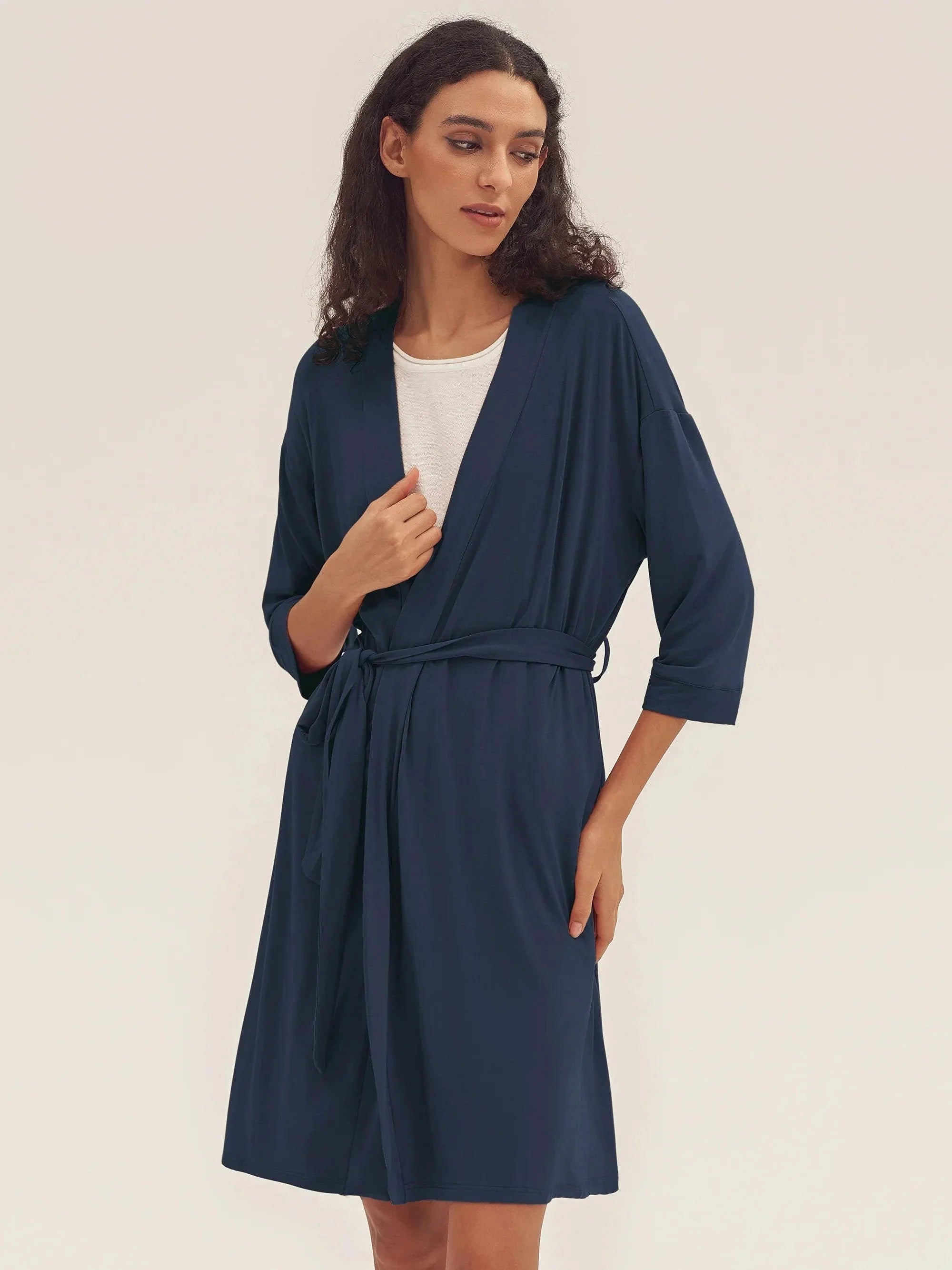 Bamboo Kimono Robe EVE - Navy Blue / S - LOUNGEWEAR-Bamboo PJS