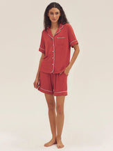 Short Sleeve Bamboo Viscose Pajama Set ODESSA - Christmas Red / Sets / S - LOUNGEWEAR-Bamboo Viscose PJS