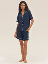 Short Sleeve Bamboo Viscose Pajama Set ODESSA - Navy Blue / Sets / S - LOUNGEWEAR-Bamboo Viscose PJS