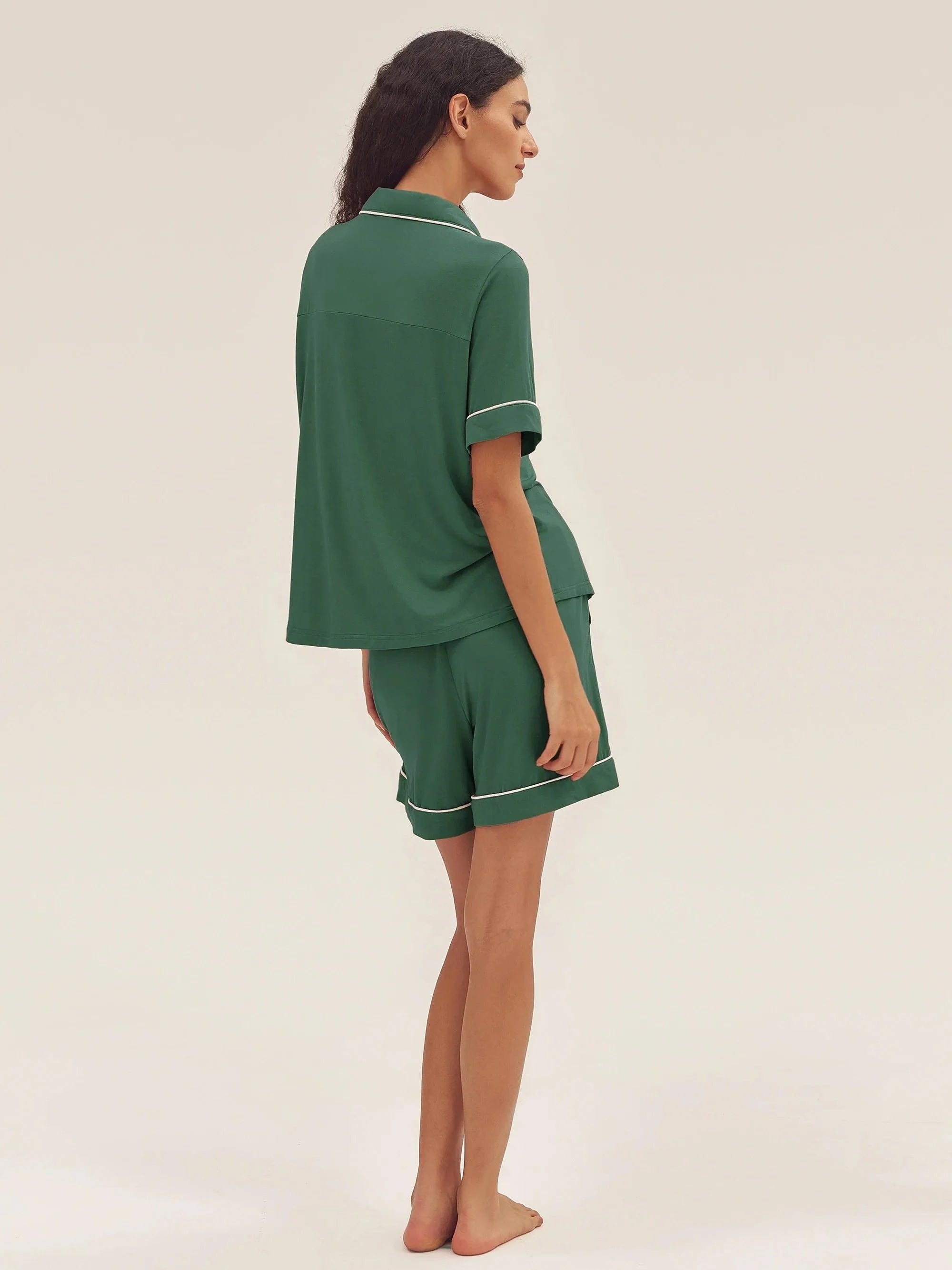 Short Sleeve Bamboo Pajama Set ODESSA - Evergreen / Bottoms / S - LOUNGEWEAR-Bamboo PJS