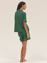Short Sleeve Bamboo Viscose Pajama Set ODESSA - Evergreen / Bottoms / S - LOUNGEWEAR-Bamboo Viscose PJS
